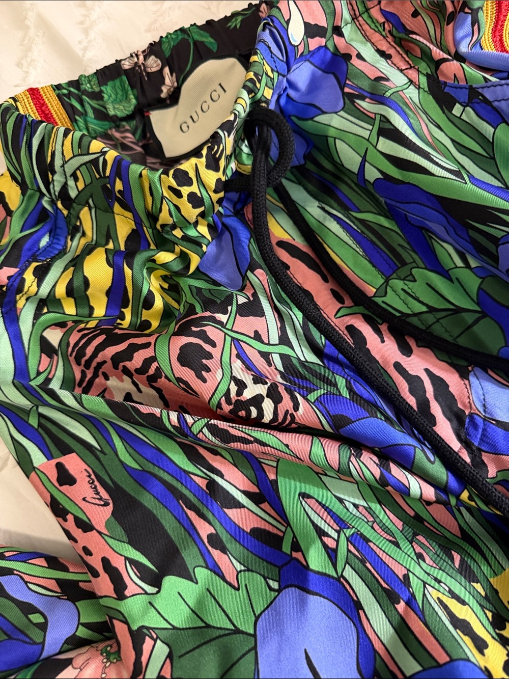 NWT Gucci Floral Jungle Print Silk Pants w/ Multi Floral front&Tiger faces back!